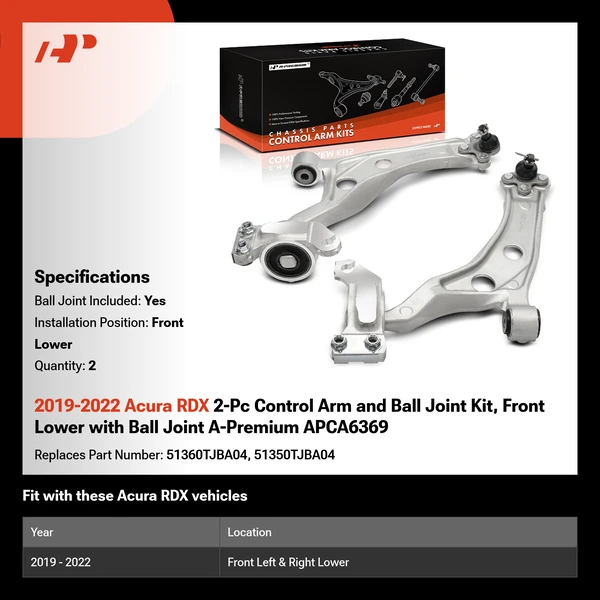 2019-2022 Acura RDX 2-Pc Control Arm and Ball Joint Kit, Front Lower with Ball Joint A-Premium APCA6369