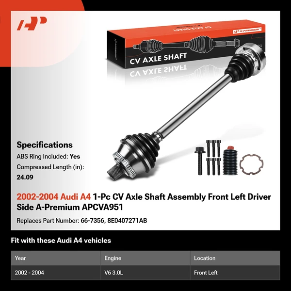 2002-2004 Audi A4 1-Pc CV Axle Shaft Assembly Front Left Driver Side A-Premium APCVA951