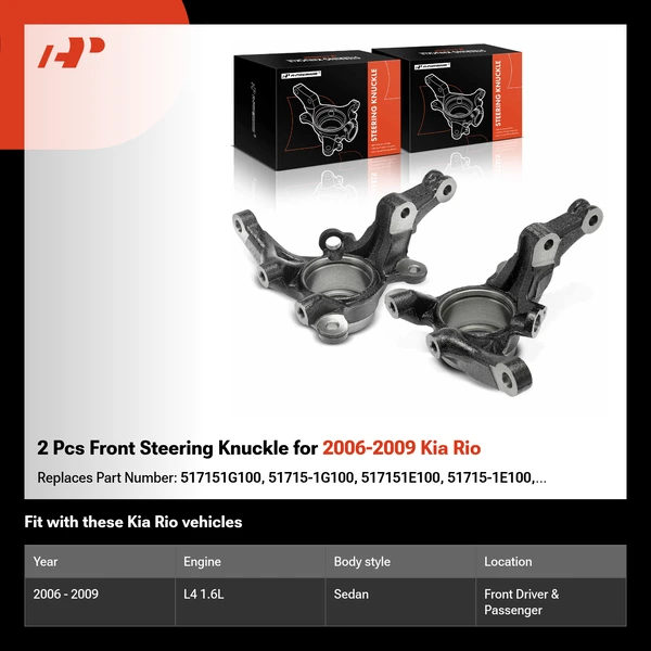 2 Pcs Front Steering Knuckle for 2006-2009 Kia Rio