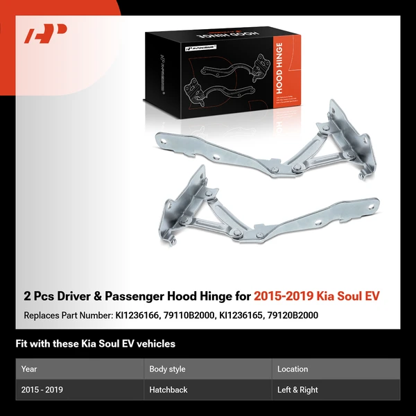 2 Pcs Driver & Passenger Hood Hinge for 2015-2019 Kia Soul EV