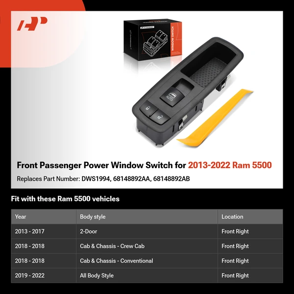 Front Passenger Power Window Switch for 2013-2022 Ram 5500