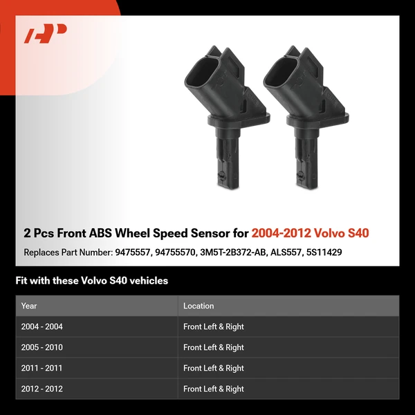 2 Pcs Front ABS Wheel Speed Sensor for 2004-2012 Volvo S40
