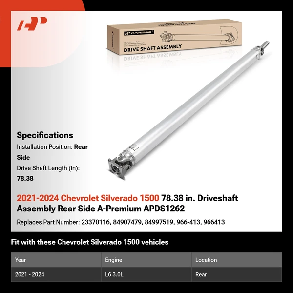 2021-2024 Chevrolet Silverado 1500 78.38 in. Driveshaft Assembly Rear Side A-Premium APDS1262