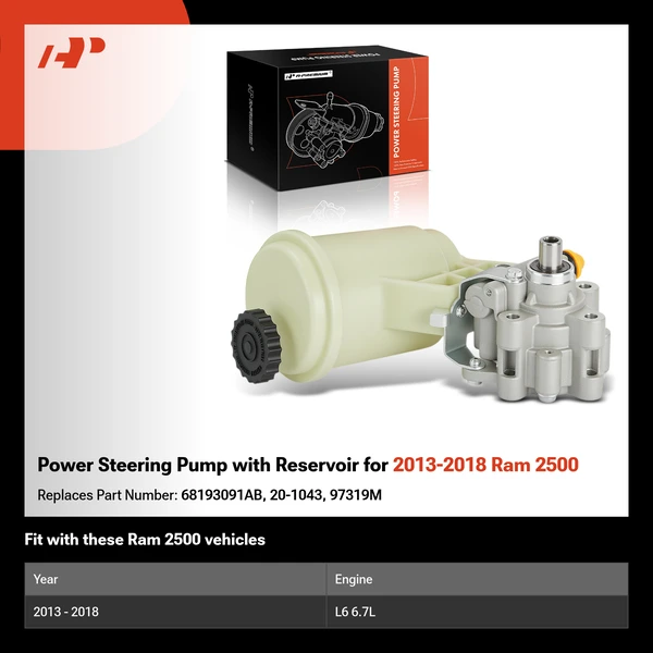Power Steering Pump with Reservoir for 2013-2018 Ram 2500