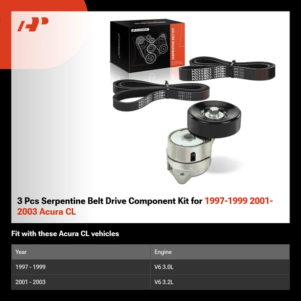 3 Pcs Serpentine Belt Drive Component Kit for 1997-1999 2001-2003 Acura CL