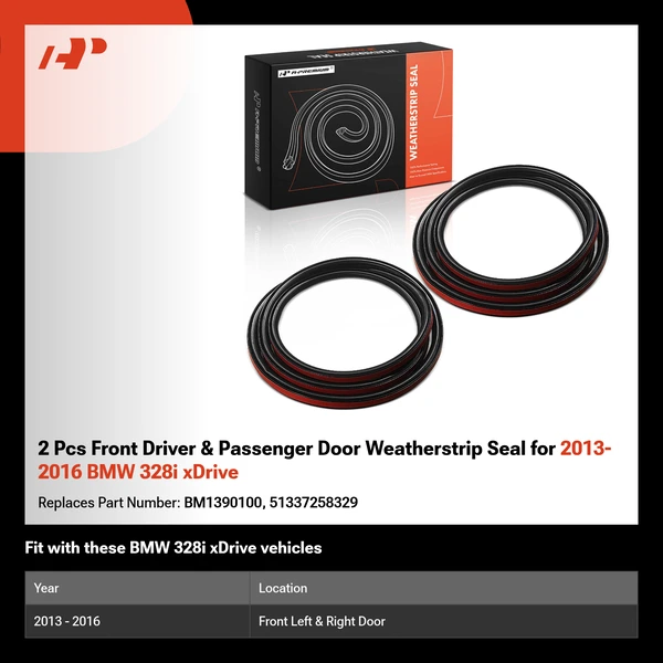 2 Pcs Front Driver & Passenger Door Weatherstrip Seal for 2013-2016 BMW 328i xDrive