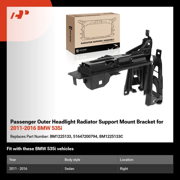 Passenger Outer Headlight Radiator Support Mount Bracket for 2011-2016 BMW 535i