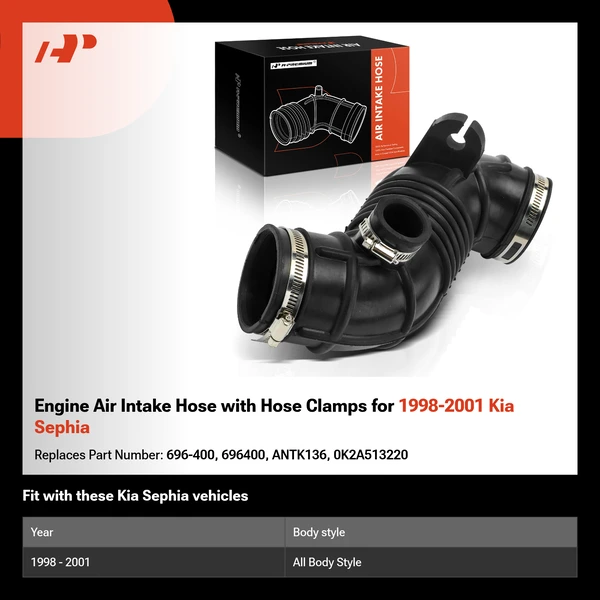 Engine Air Intake Hose with Hose Clamps for 1998-2001 Kia Sephia