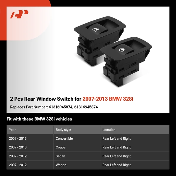 2 Pcs Rear Window Switch for 2007-2013 BMW 328i