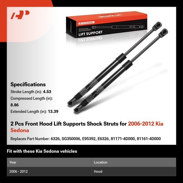 2 Pcs Front Hood Lift Supports Shock Struts for 2006-2012 Kia Sedona
