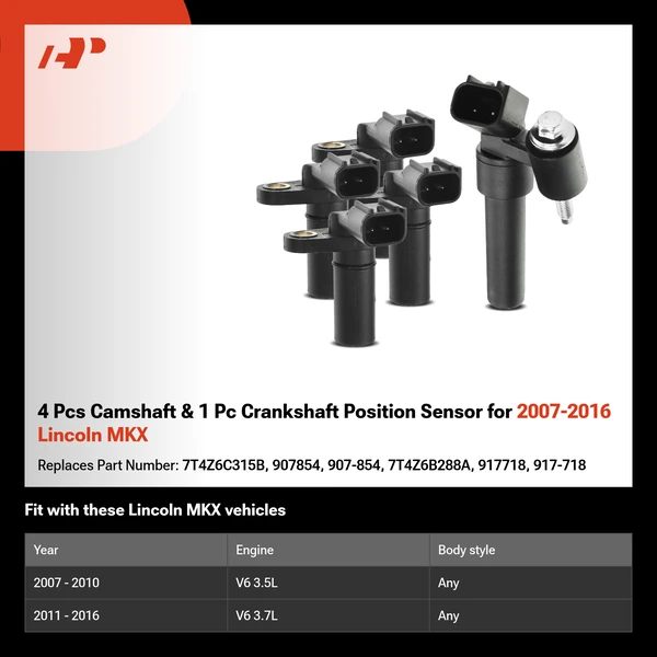 4 Pcs Camshaft & 1 Pc Crankshaft Position Sensor for 2007-2016 Lincoln MKX