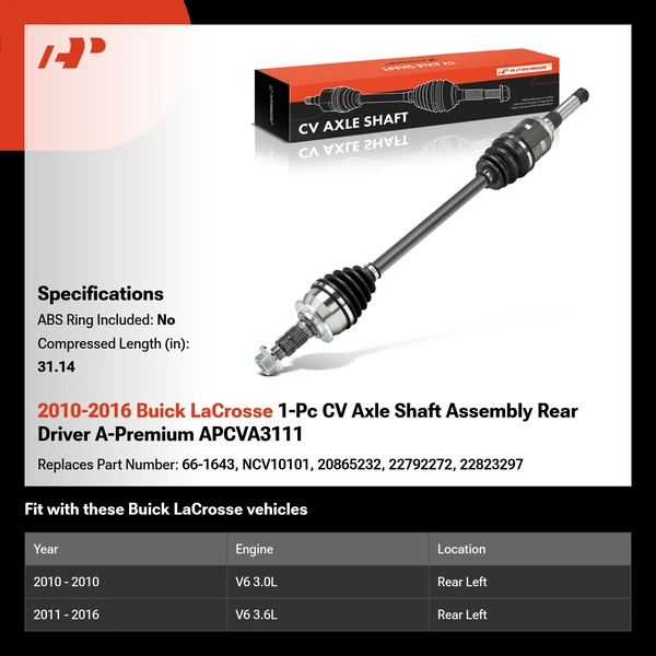 2010-2016 Buick LaCrosse 1-Pc CV Axle Shaft Assembly Rear Driver A-Premium APCVA3111