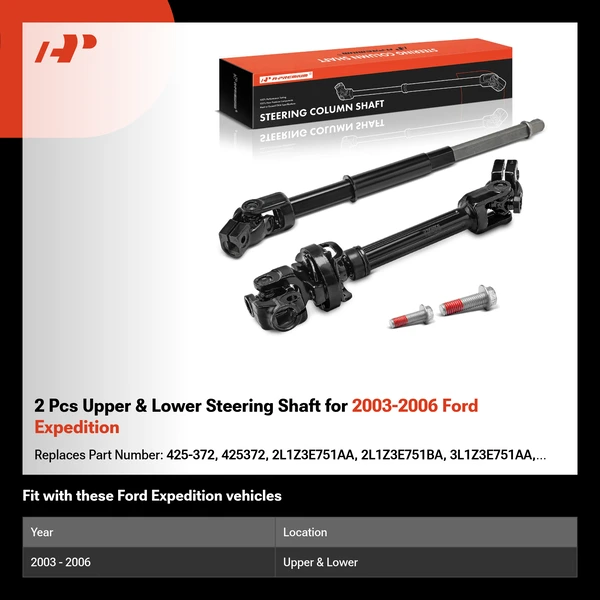 2 Pcs Upper & Lower Steering Shaft for 2003-2006 Ford Expedition