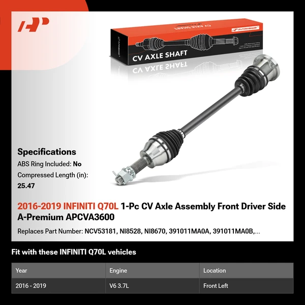 2016-2019 INFINITI Q70L 1-Pc CV Axle Assembly Front Driver Side A-Premium APCVA3600