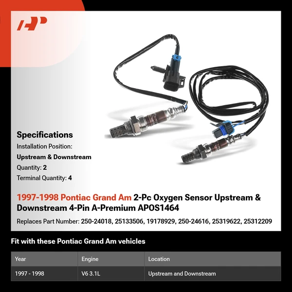 1997-1998 Pontiac Grand Am 2-Pc Oxygen Sensor Upstream & Downstream 4-Pin A-Premium APOS1464