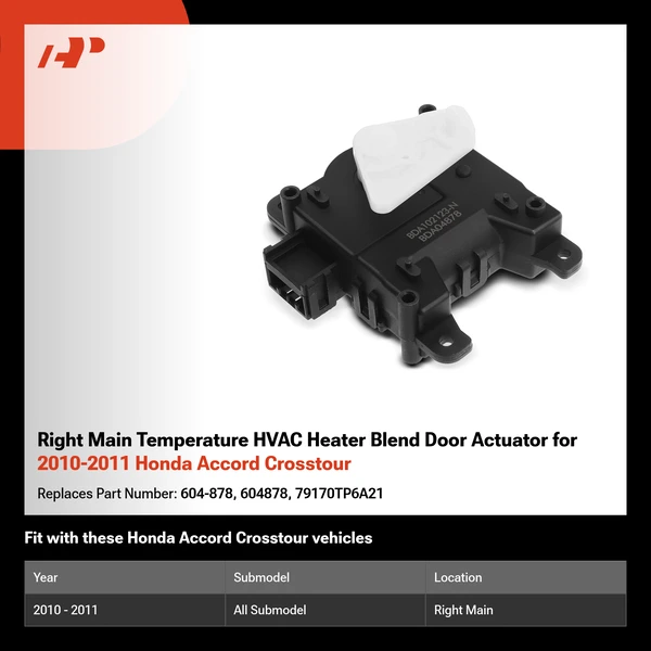 Right Main Temperature HVAC Heater Blend Door Actuator for 2010-2011 Honda Accord Crosstour