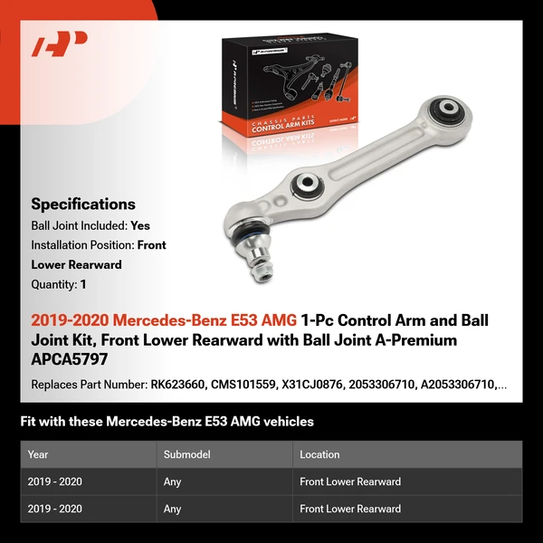 2019-2020 Mercedes-Benz E53 AMG 1-Pc Control Arm and Ball Joint Kit, Front Lower Rearward with Ball Joint A-Premium APCA5797