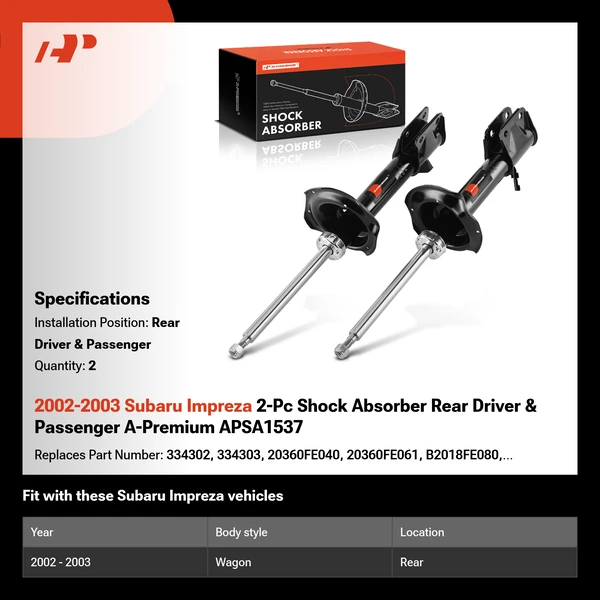 2002-2003 Subaru Impreza 2-Pc Shock Absorber Rear Driver & Passenger A-Premium APSA1537