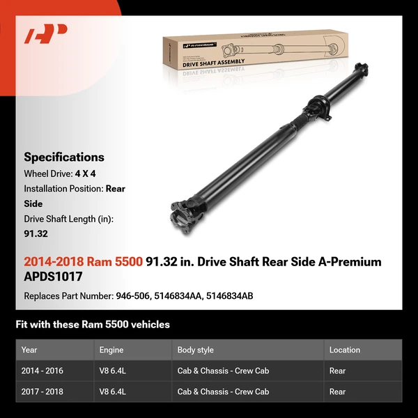 2014-2018 Ram 5500 91.32 in. Drive Shaft Rear Side A-Premium APDS1017