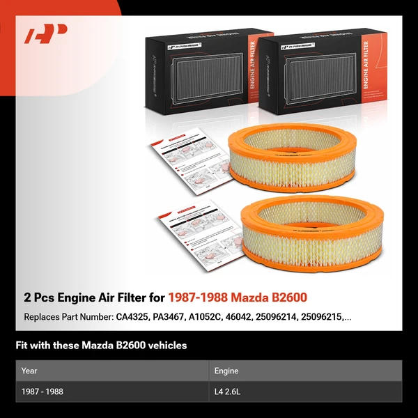 2 Pcs Engine Air Filter for 1987-1988 Mazda B2600