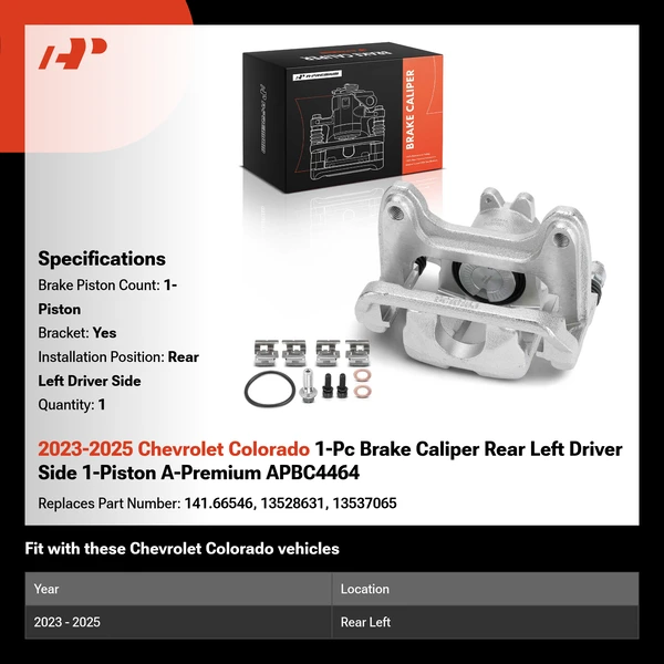 2023-2025 Chevrolet Colorado 1-Pc Brake Caliper Rear Left Driver Side 1-Piston A-Premium APBC4464