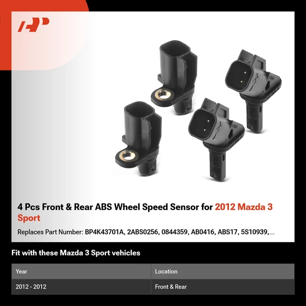 4 Pcs Front & Rear ABS Wheel Speed Sensor for 2012 Mazda 3 Sport