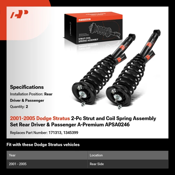 2001-2005 Dodge Stratus 2-Pc Strut and Coil Spring Assembly Set Rear Driver & Passenger A-Premium APSA0246