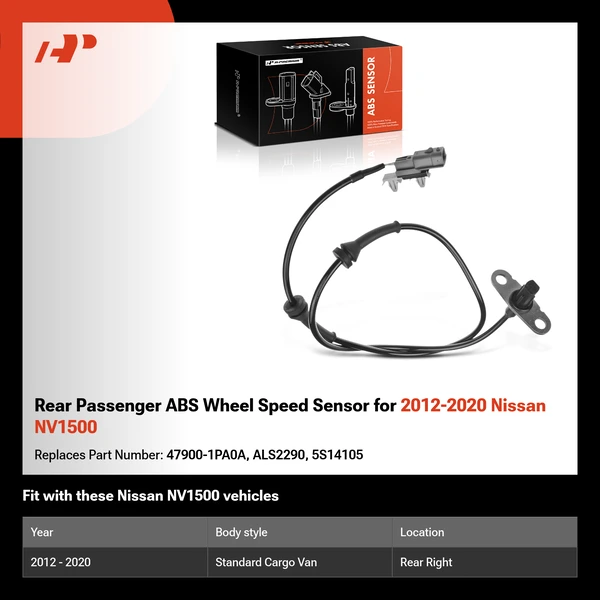 Rear Passenger ABS Wheel Speed Sensor for 2012-2020 Nissan NV1500