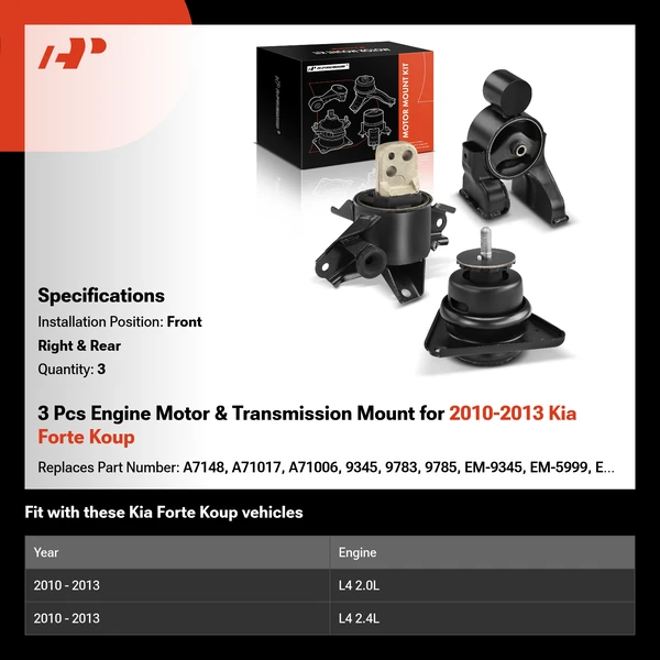 3 Pcs Engine Motor & Transmission Mount for 2010-2013 Kia Forte Koup