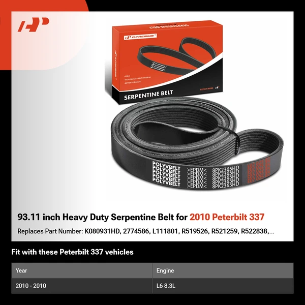93.11 inch Heavy Duty Serpentine Belt for 2010 Peterbilt 337