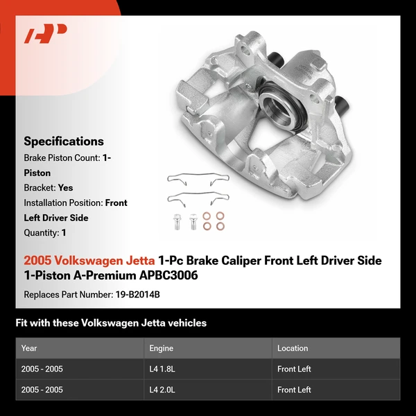 2005 Volkswagen Jetta 1-Pc Brake Caliper Front Left Driver Side 1-Piston A-Premium APBC3006