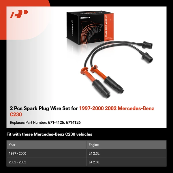 2 Pcs Spark Plug Wire Set for 1997-2000 2002 Mercedes-Benz C230