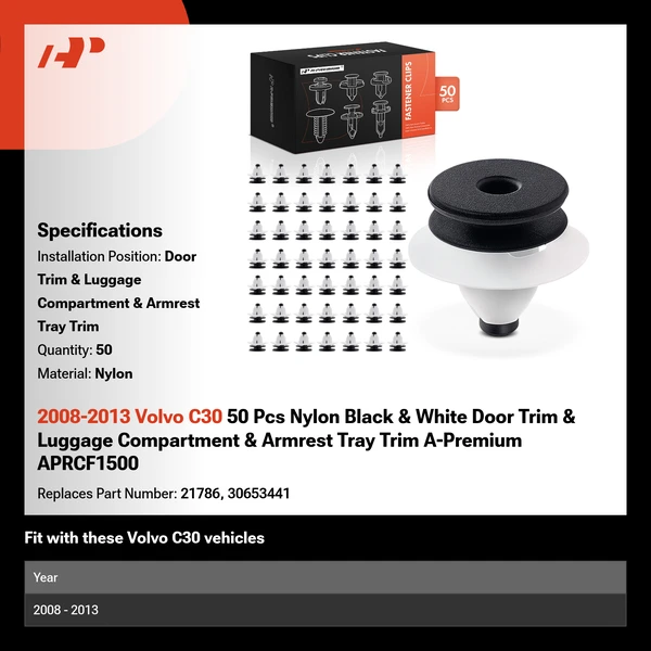 2008-2013 Volvo C30 50 Pcs Nylon Black & White Door Trim & Luggage Compartment & Armrest Tray Trim A-Premium APRCF1500