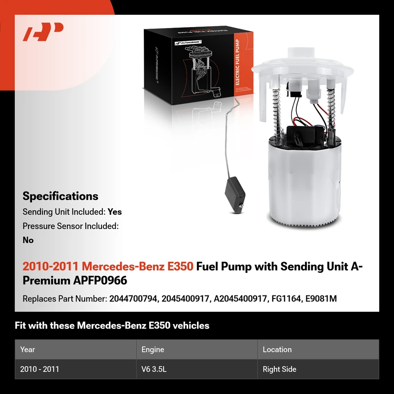 2010-2011 Mercedes-Benz E350 Fuel Pump with Sending Unit A-Premium APFP0966
