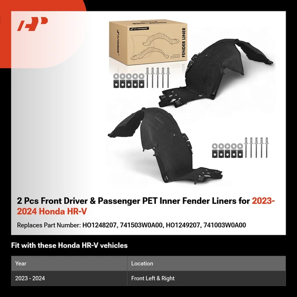 2 Pcs Front Driver & Passenger PET Inner Fender Liners for 2023-2024 Honda HR-V