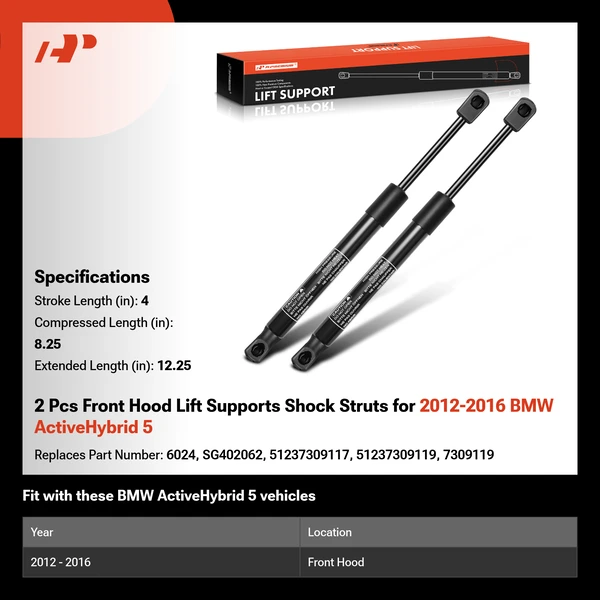 2 Pcs Front Hood Lift Supports Shock Struts for 2012-2016 BMW ActiveHybrid 5
