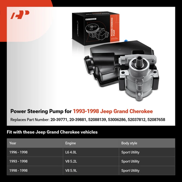 Power Steering Pump for 1993-1998 Jeep Grand Cherokee