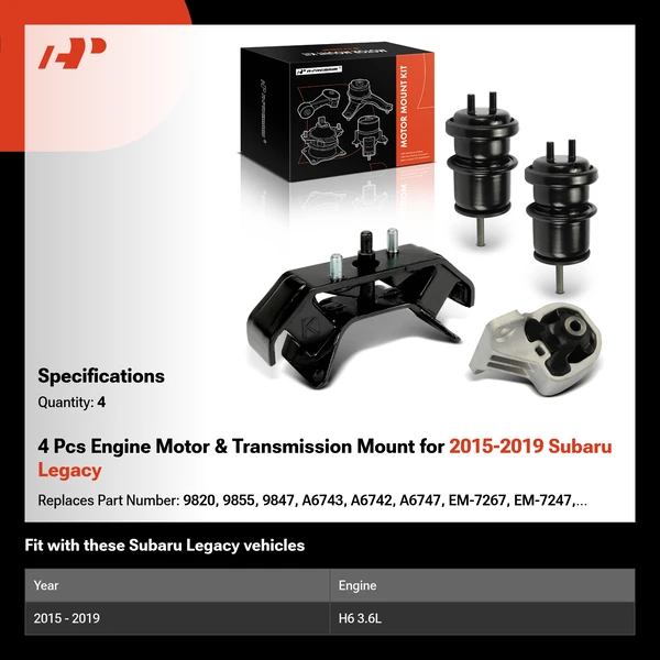 4 Pcs Engine Motor & Transmission Mount for 2015-2019 Subaru Legacy