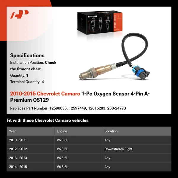 2010-2015 Chevrolet Camaro 1-Pc Oxygen Sensor 4-Pin A-Premium OS129