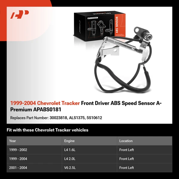 1999-2004 Chevrolet Tracker Front Driver ABS Speed Sensor A-Premium APABS0181