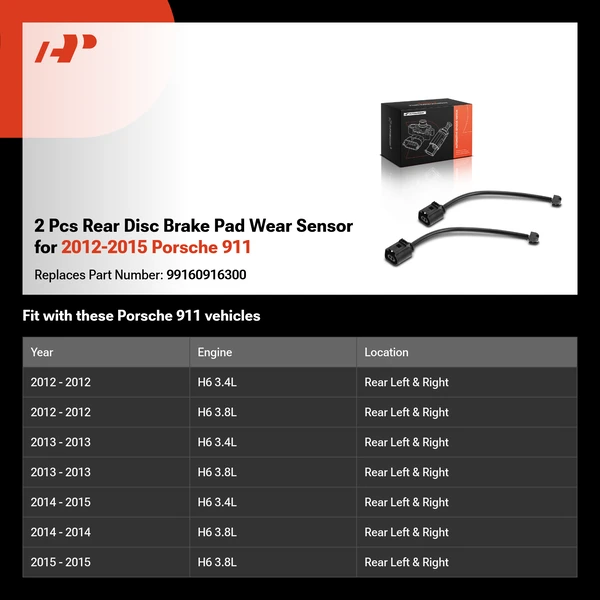 2 Pcs Rear Disc Brake Pad Wear Sensor for 2012-2015 Porsche 911