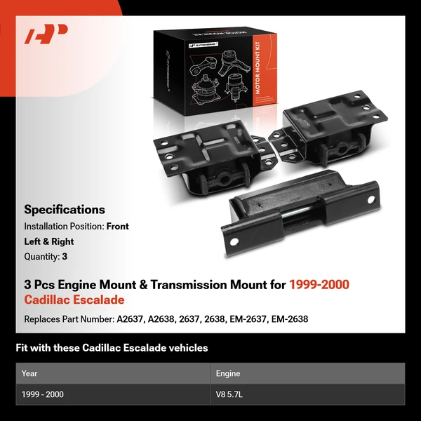 3 Pcs Engine Mount & Transmission Mount for 1999-2000 Cadillac Escalade