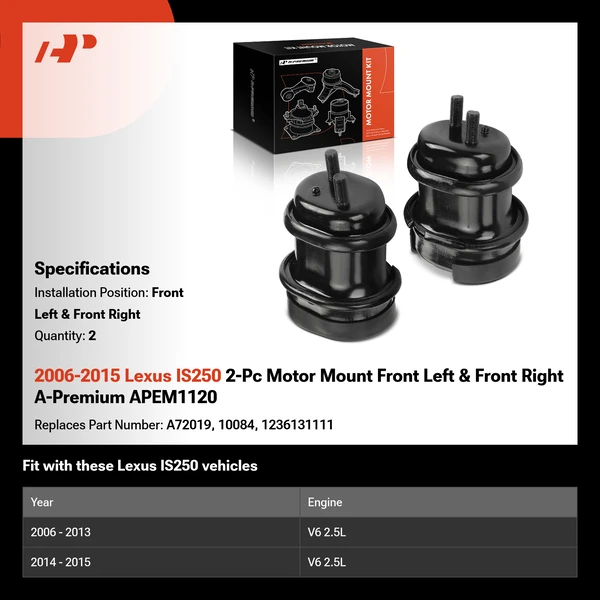 2006-2015 Lexus IS250 2-Pc Motor Mount Front Left & Front Right A-Premium APEM1120