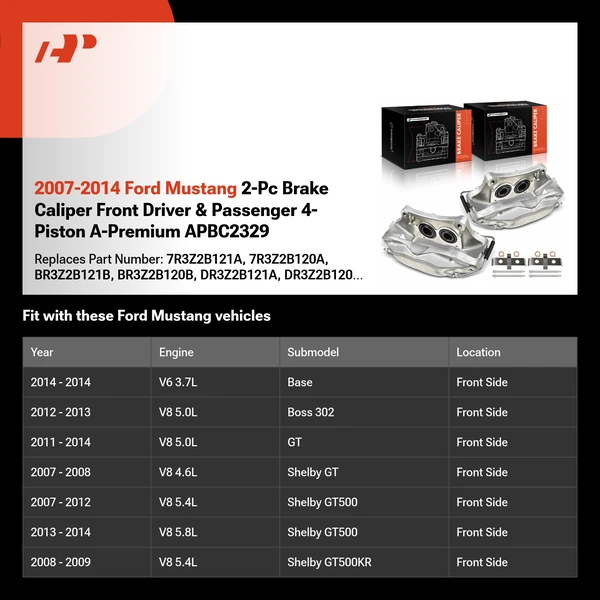 2007-2014 Ford Mustang 2-Pc Brake Caliper Front Driver & Passenger 4-Piston A-Premium APBC2329