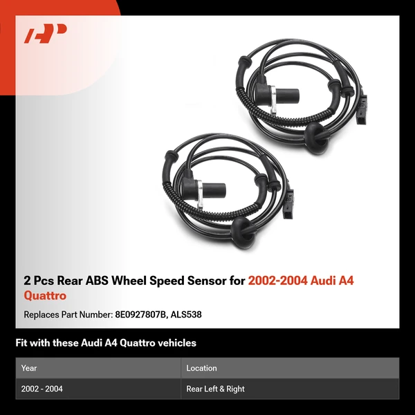 2 Pcs Rear ABS Wheel Speed Sensor for 2002-2004 Audi A4 Quattro