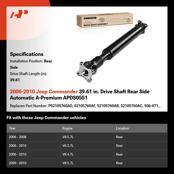 2006-2010 Jeep Commander 39.61 in. Drive Shaft Rear Side Automatic A-Premium APDS0551