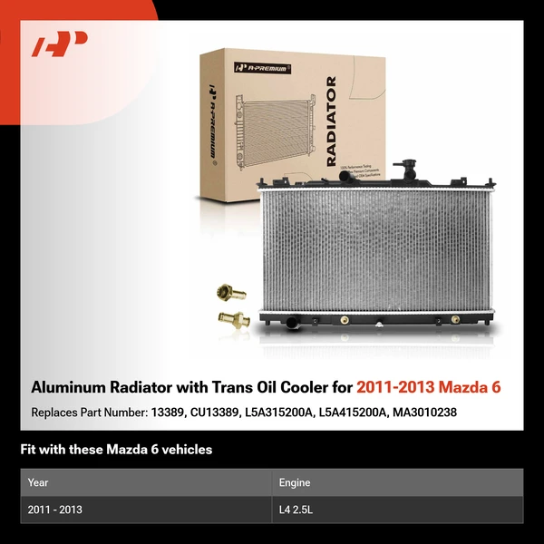 Aluminum Radiator with Trans Oil Cooler for 2011-2013 Mazda 6