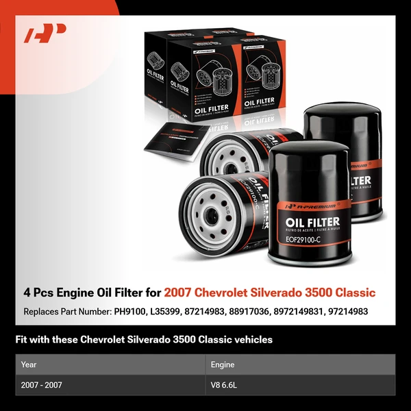 4 Pcs Engine Oil Filter for 2007 Chevrolet Silverado 3500 Classic