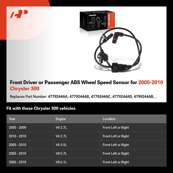 Front Driver or Passenger ABS Wheel Speed Sensor for 2005-2010 Chrysler 300