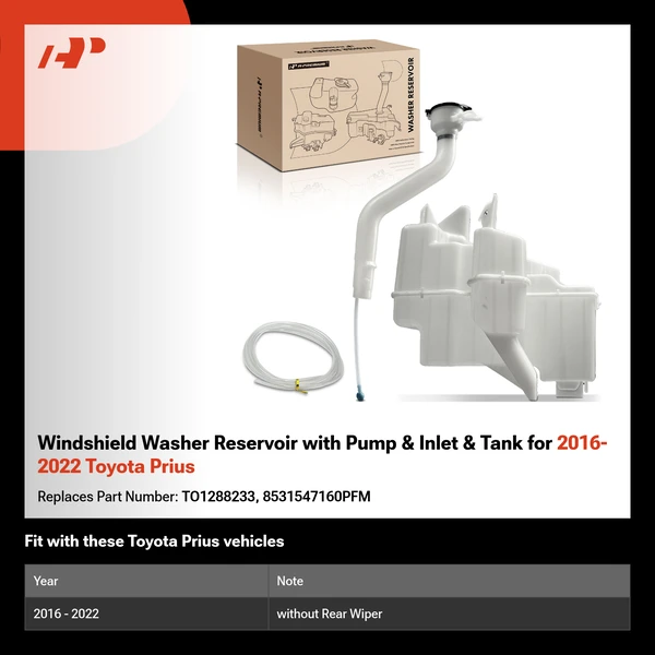 Windshield Washer Reservoir with Pump & Inlet & Tank for 2016-2022 Toyota Prius